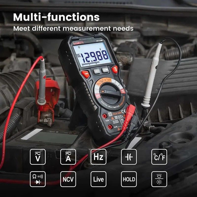 KAIWEETS HT118E Digital Multimeter TRMS 20000 Counts with Higher Resolution Auto-Ranging Voltmeter Accurately Measures Voltage Current Resistance Diodes Continuity Duty-Cycle Capacitance Temperature HT118E