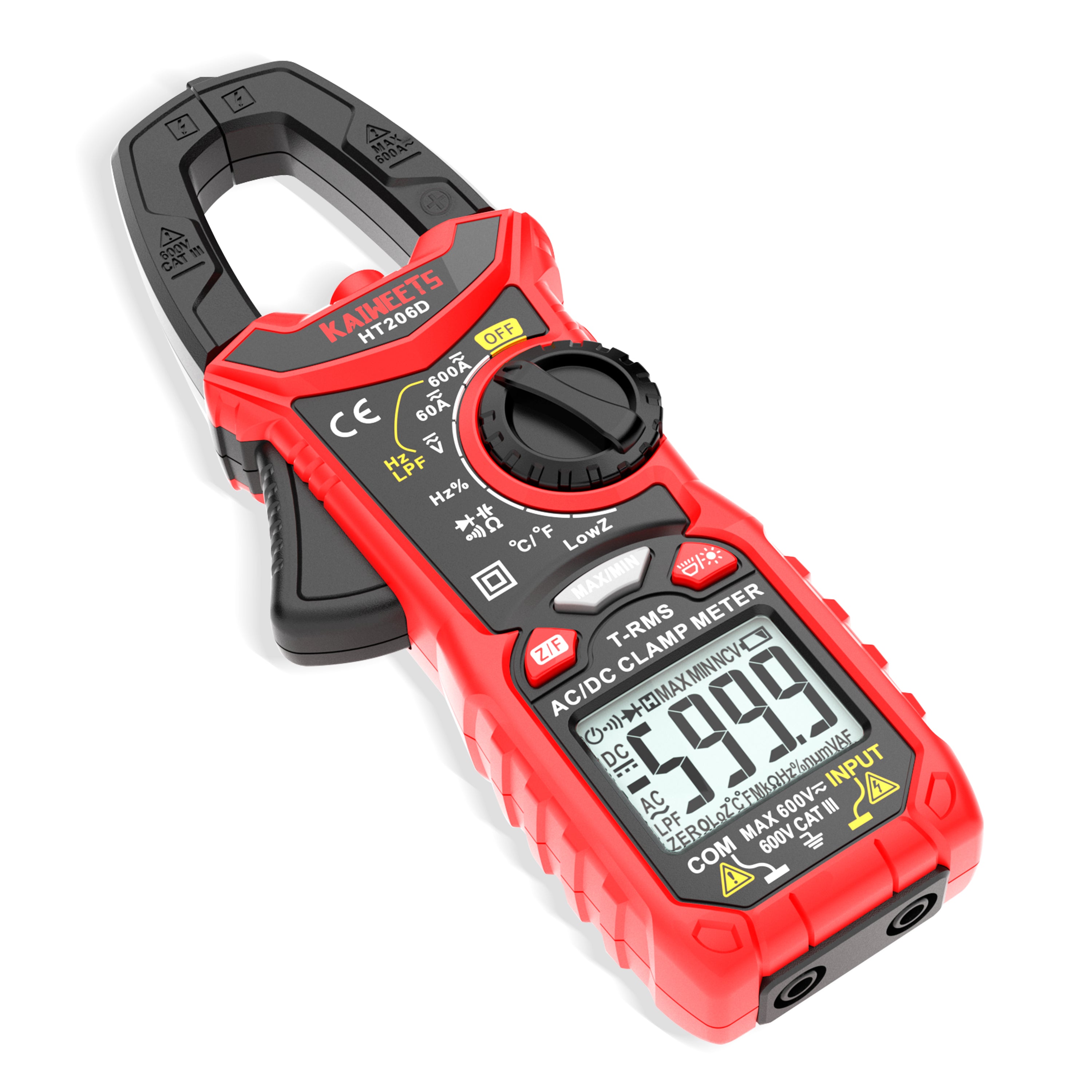 Automotive Repair & Speciality Tools: KAIWEETS HT206D Digital Clamp Meter T-RMS 6000 Counts, Multimeter Voltage Tester Auto-ranging, Measures Current Voltage Temperature Capacitance Resistance Diodes Continuity Duty-Cycle (AC/DC Current)