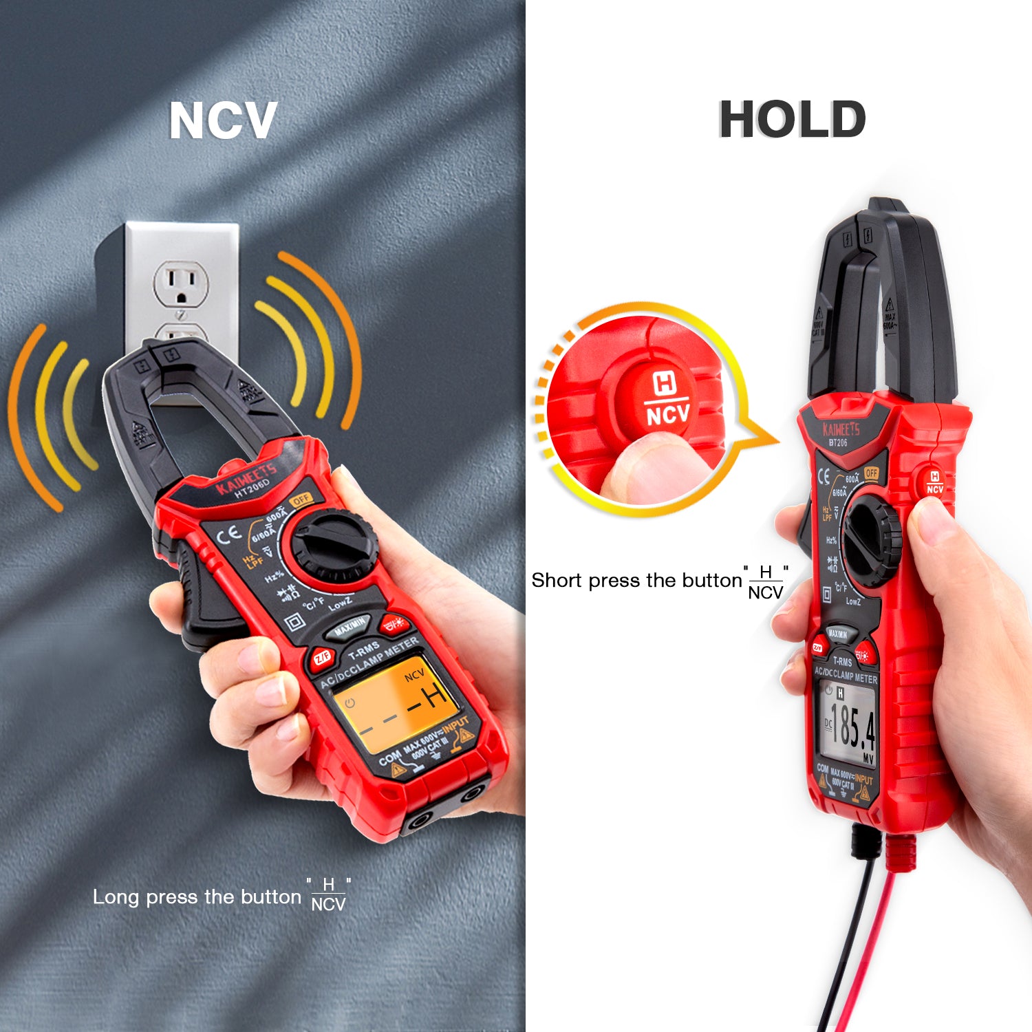 Automotive Repair & Speciality Tools: KAIWEETS HT206D Digital Clamp Meter T-RMS 6000 Counts, Multimeter Voltage Tester Auto-ranging, Measures Current Voltage Temperature Capacitance Resistance Diodes Continuity Duty-Cycle (AC/DC Current)