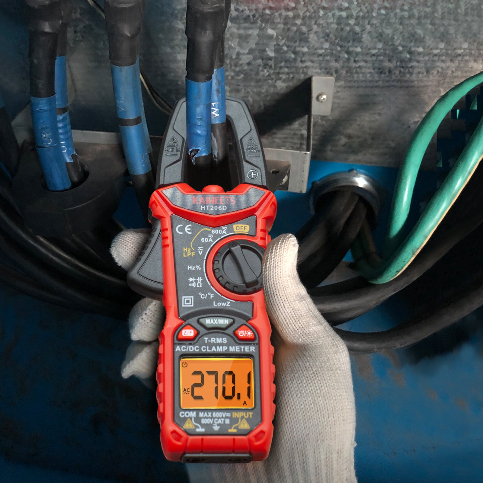 Automotive Repair & Speciality Tools: KAIWEETS HT206D Digital Clamp Meter T-RMS 6000 Counts, Multimeter Voltage Tester Auto-ranging, Measures Current Voltage Temperature Capacitance Resistance Diodes Continuity Duty-Cycle (AC/DC Current)