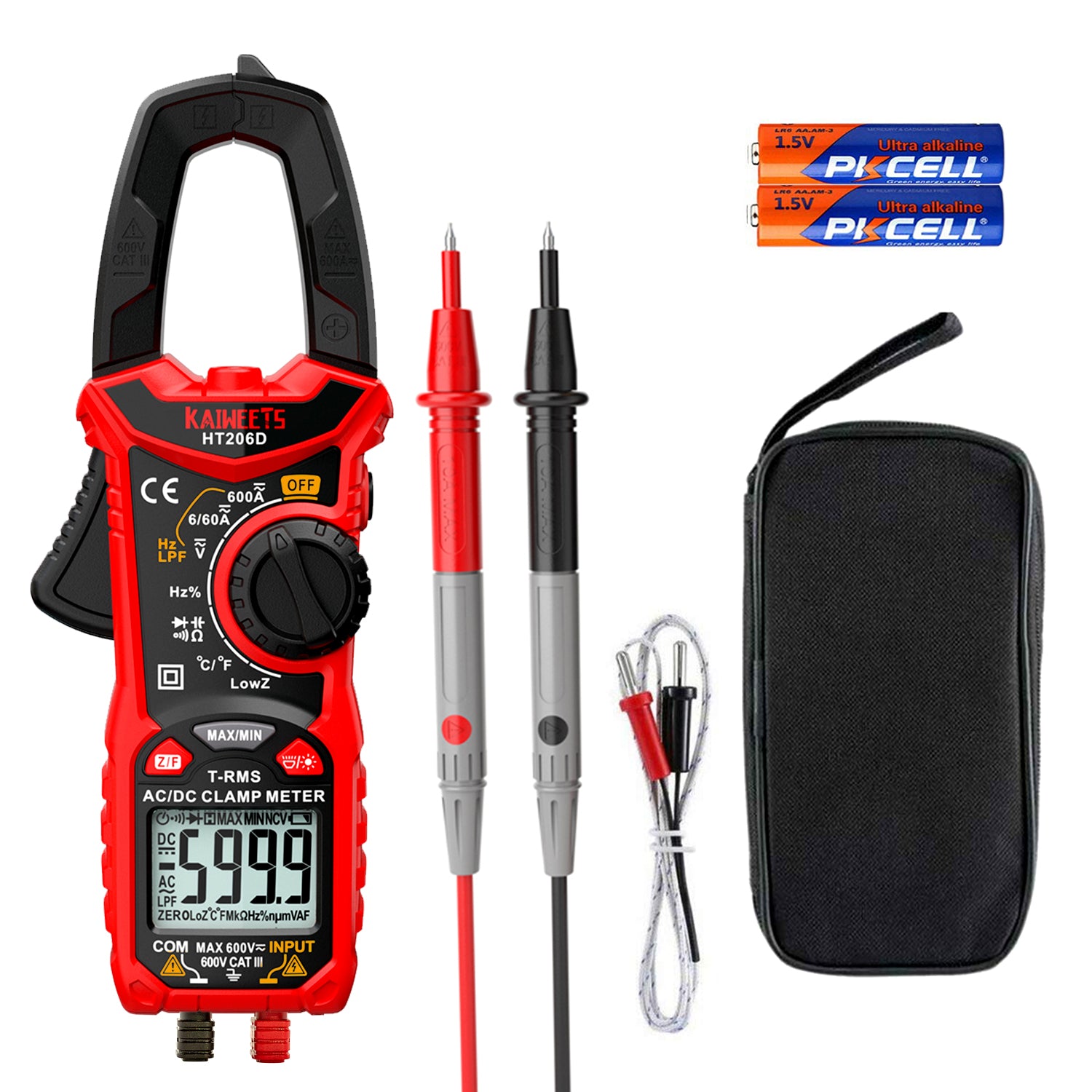 Automotive Repair & Speciality Tools: KAIWEETS HT206D Digital Clamp Meter T-RMS 6000 Counts, Multimeter Voltage Tester Auto-ranging, Measures Current Voltage Temperature Capacitance Resistance Diodes Continuity Duty-Cycle (AC/DC Current)
