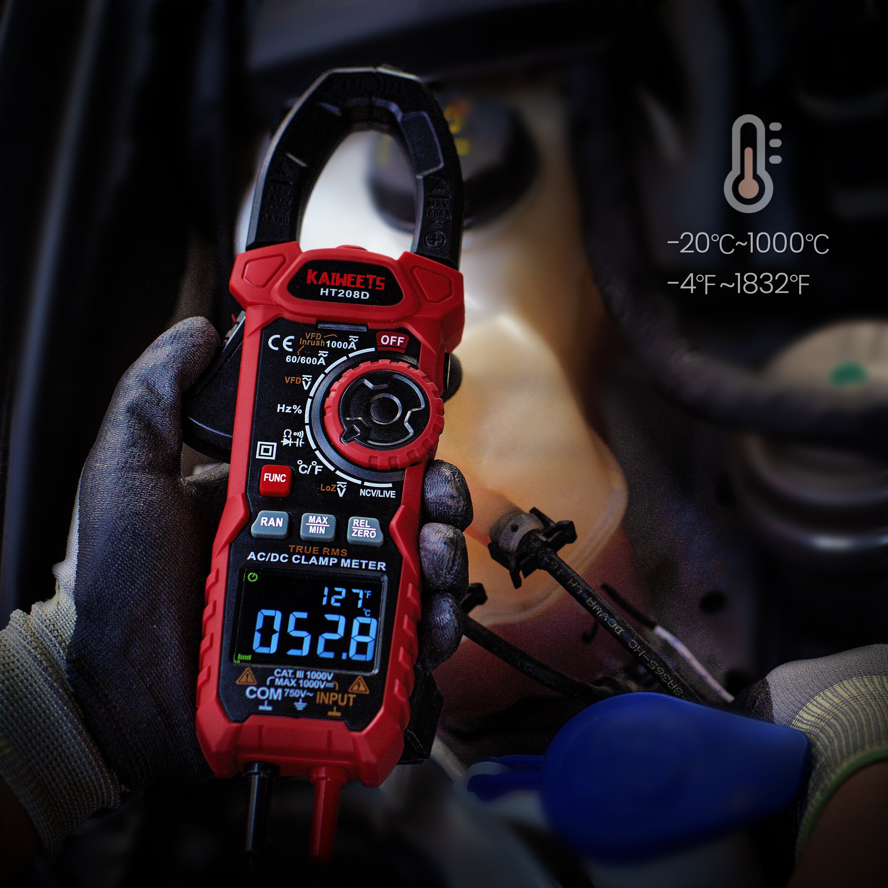 Automotive Repair & Speciality Tools: KAIWEETS HT208D Inrush Clamp Meter 1000A True RMS AC/DC Current Amp Meter