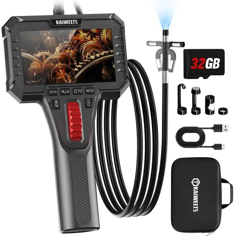 Two-Way Articulating Borescope Camera with Light, 0.25in Slim Probe, Industrial Endoscope Inspection Camera with Light, 5.3FT Flexible Snake Scope for Automotive, HVAC and Aircraft Mechanics