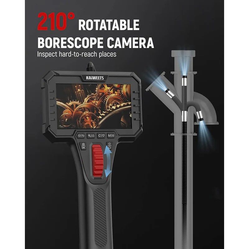 Two-Way Articulating Borescope Camera with Light, 0.25in Slim Probe, Industrial Endoscope Inspection Camera with Light, 5.3FT Flexible Snake Scope for Automotive, HVAC and Aircraft Mechanics