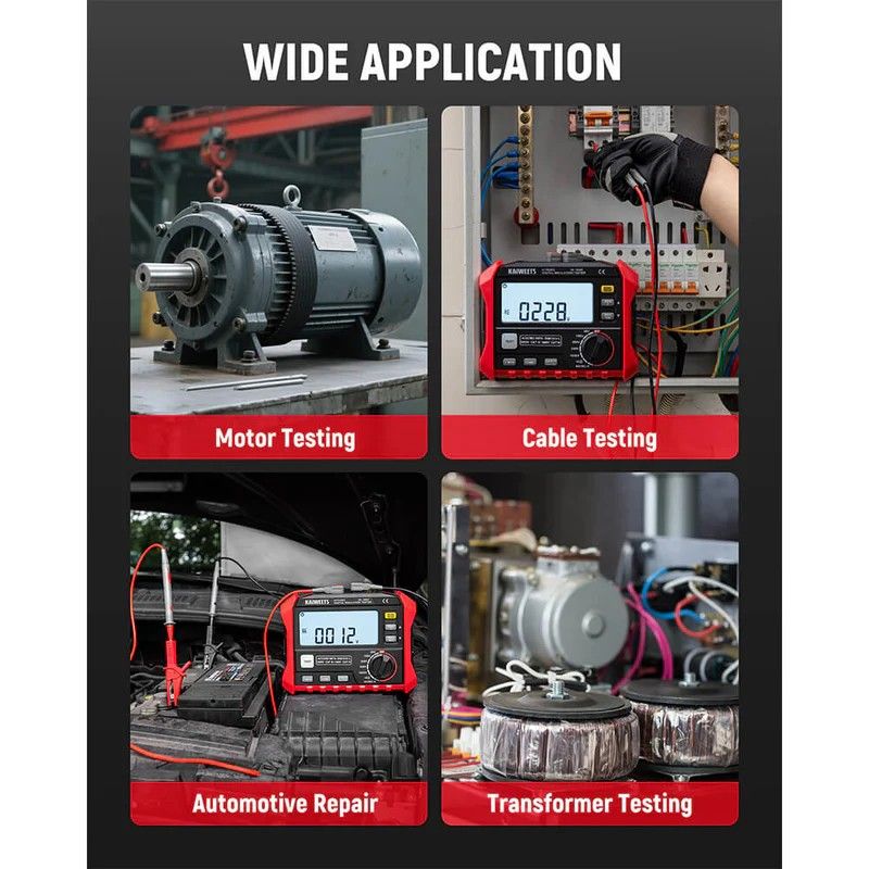 KAIWEETS Megohmmeter, Insulation Resistance Tester, Up to 100GÎ©, 50V/100V/250V/500V/1000V, One-Touch DAR/PI, with AC/DC Voltage Testing for Motors, Solar, HVAC