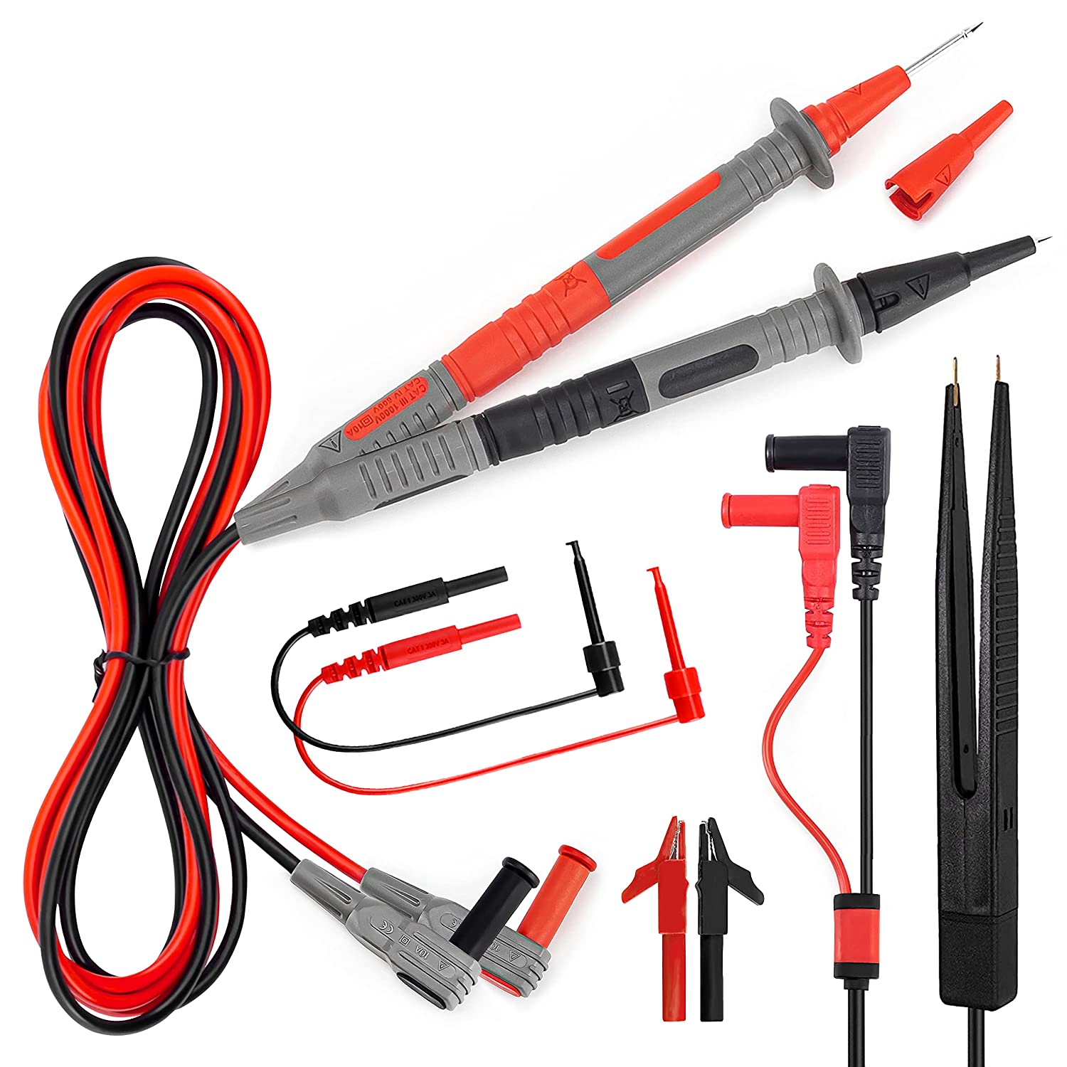 Power & Electrical Supplies: KAIWEETS Soft Silicone Electrician Test Leads Kit CAT III 1000V & CAT IV 600V with Alligator Clips and Needle Probe for Fluke/AstroAI/INNOVA Multimeter Electronic Clamp Meter 8PCS