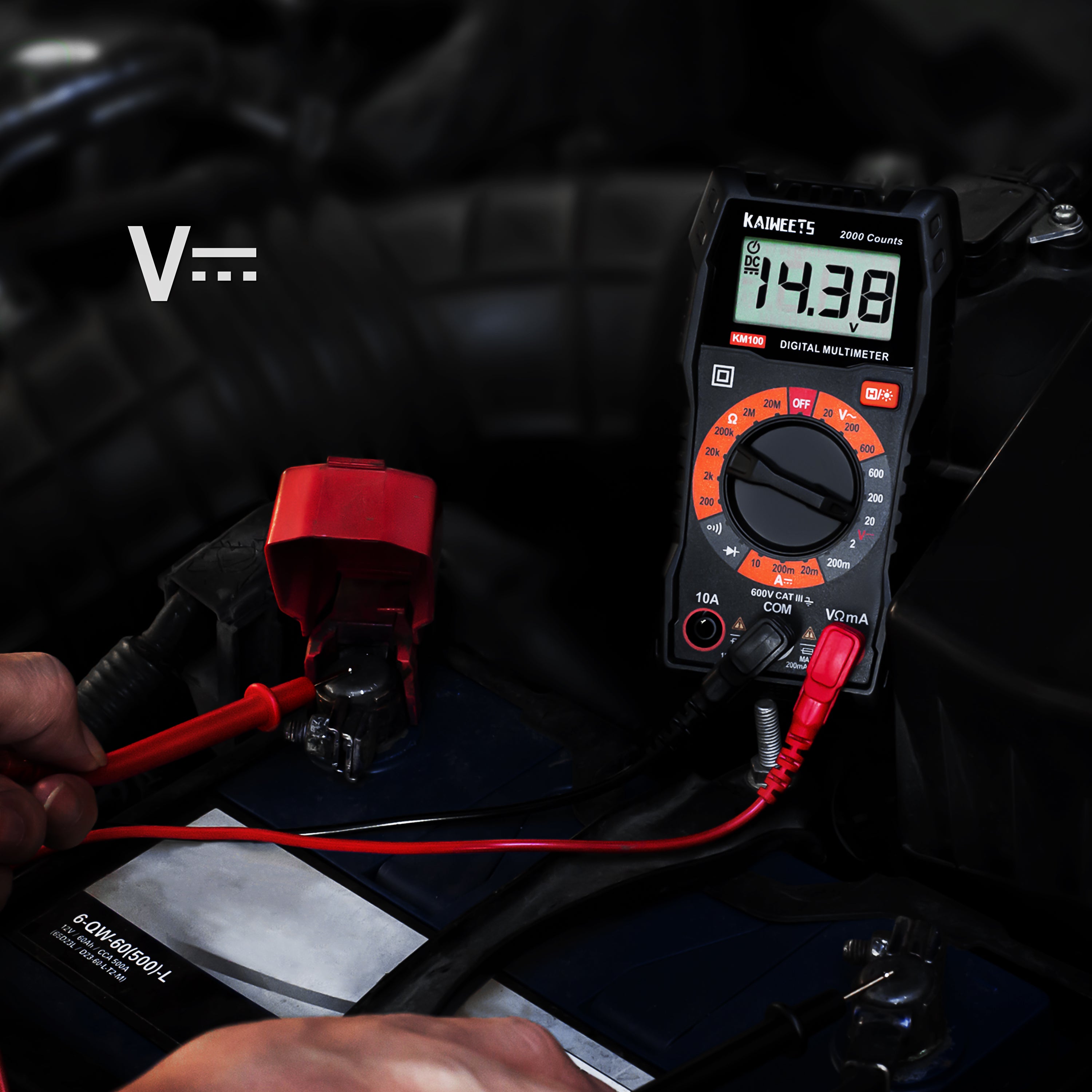 Bicycle Parts: KAIWEETS Digital Multimeter with Case, DC AC Voltmeter, Ohm Volt Amp Test Meter and Continuity Test Diode Voltage Tester for Household Outlet, Automotive Battery Test (Anti-Burn with Double Fuses)