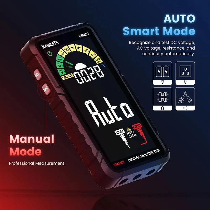 KAIWEETS Smart Multimeter Rechargeable Electrical Tester with Auto Ranging Digital Voltmeter Measures Voltage Current Resistance Continuity Capacitance Temperature Frequency NCV 6000 Counts TRMS