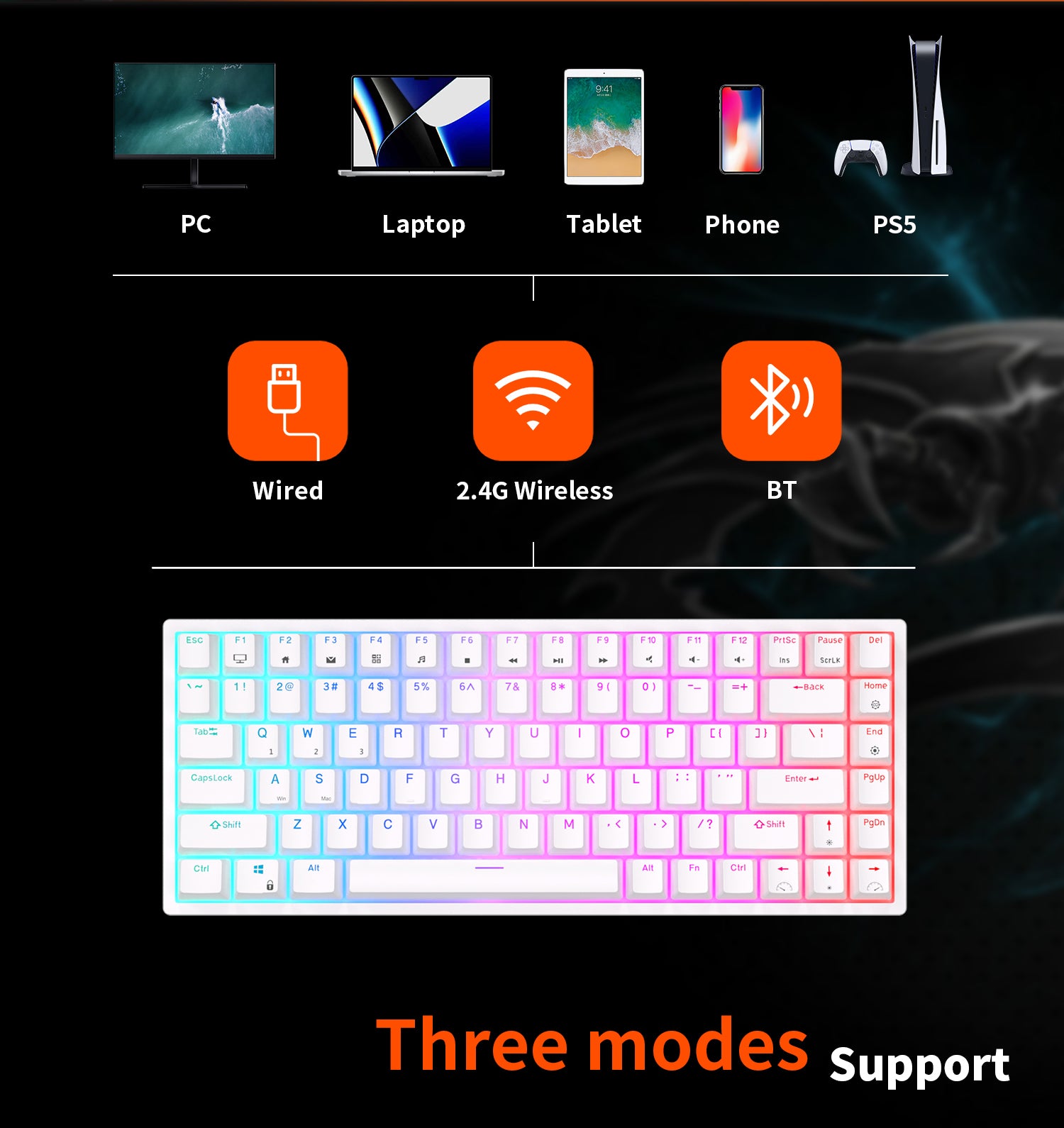Keyboards & Accessories: ROYAL KLUDGE RK84 Wireless Hot Swap Black 65% Mechanical Keyboard, Brown Switch