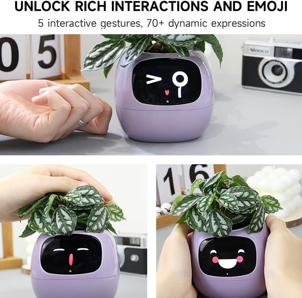 Intelligent Flower Pot, Electronic Bud, Maintenance Plant Assistant, Fun Interactive Flower Pot, Indoor Green Planting Monitoring, LCD Screen Display, Cell Phone APP Connection (Pink)