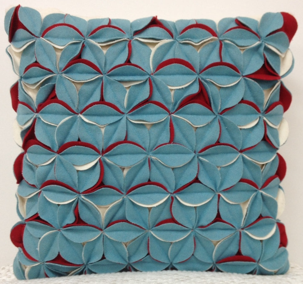 Cushions & Throws: Amelie Aqua Blue & Red 3D Texture Cushion Cover