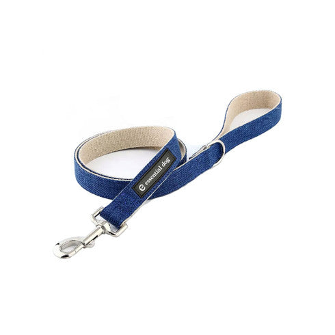 Dog Collars, Leads & Harnesses: Natural Hemp & Cotton Dog Lead Leash (Ink Blue)