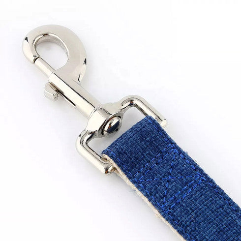 Dog Collars, Leads & Harnesses: Natural Hemp & Cotton Dog Lead Leash (Ink Blue)