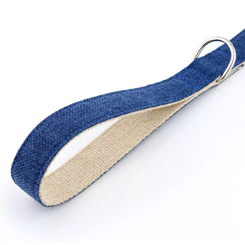 Dog Collars, Leads & Harnesses: Natural Hemp & Cotton Dog Lead Leash (Ink Blue)