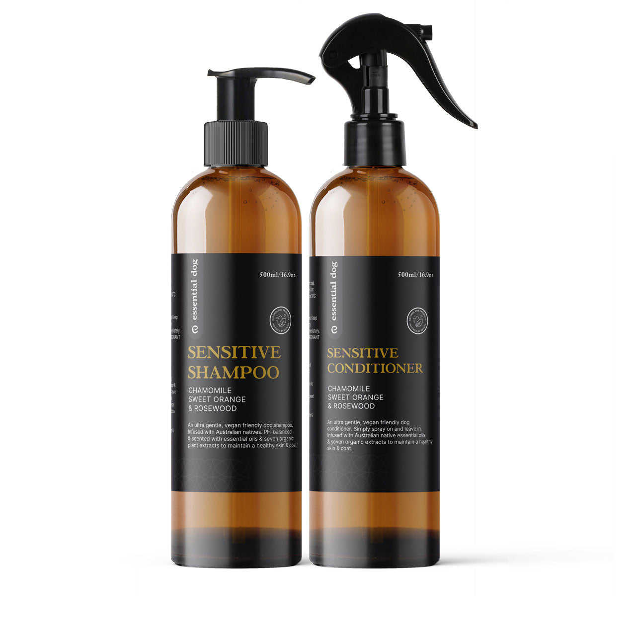 Pet Grooming Supplies: Natural Sensitive Dog Shampoo & Conditioner 2 Pack (Chamomile, Sweet Orange & Rosewood)