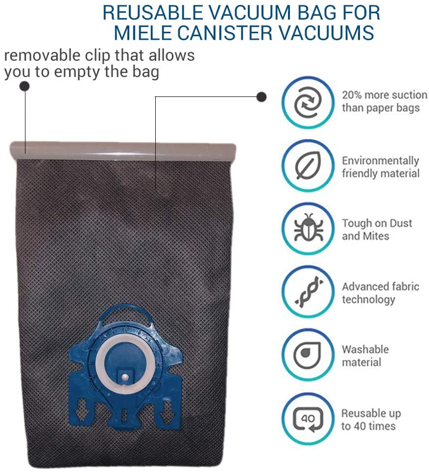 Vacuum Cleaner Accessories: Reusable Vacuum Cloth Bags for Miele GN & FJM Vacuum Cleaners