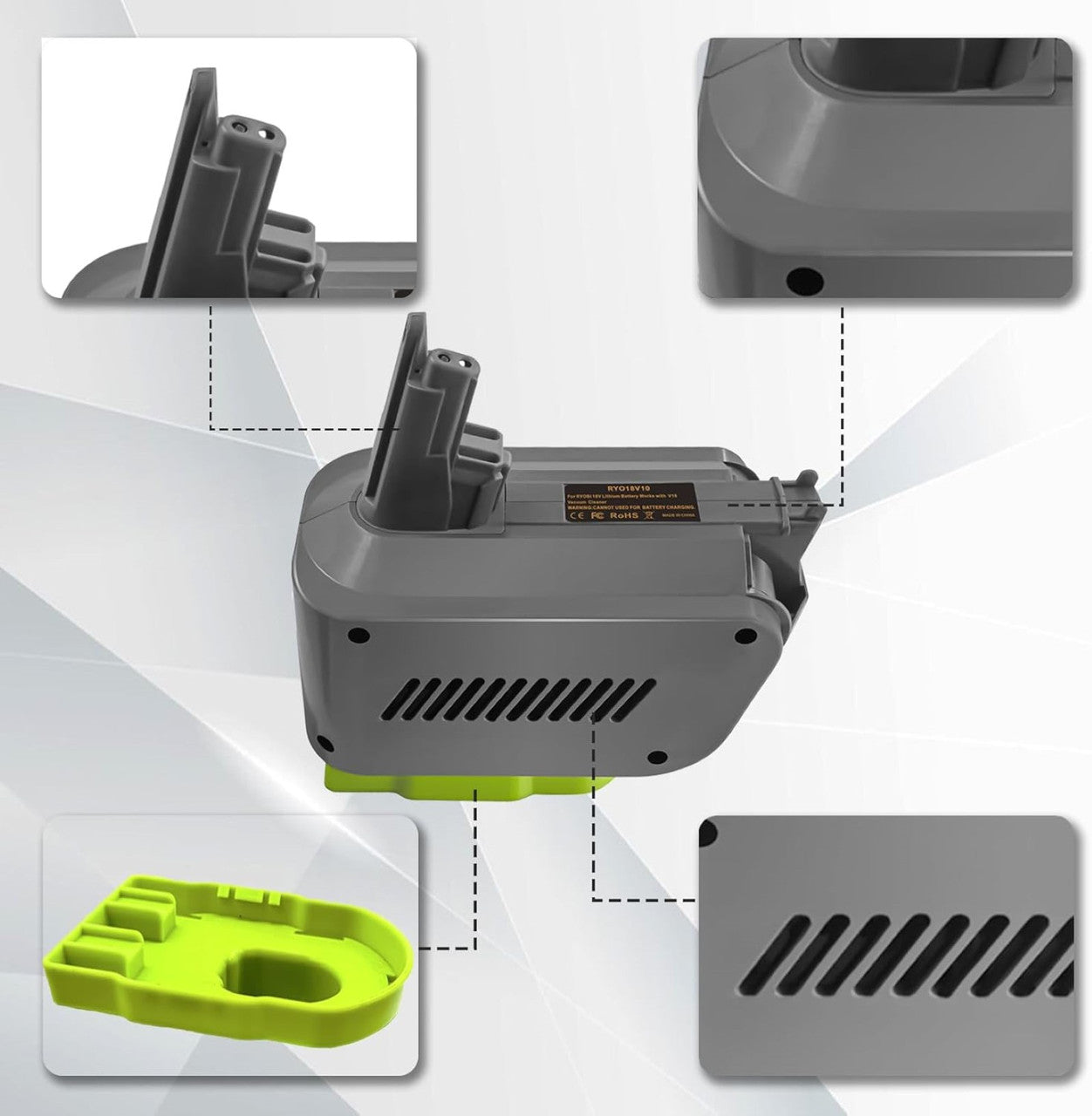 Vacuum Cleaner Accessories: Hygieia Ryobi Converter - Ryobi ONE+ 18V To Dyson V10 Battery Converter / Adapter