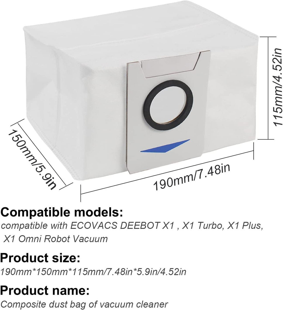 Vacuum Cleaner Accessories: 12 X Auto Empty Station Dust Bags For Ecovacs Deebot X1 Omni Series Robots