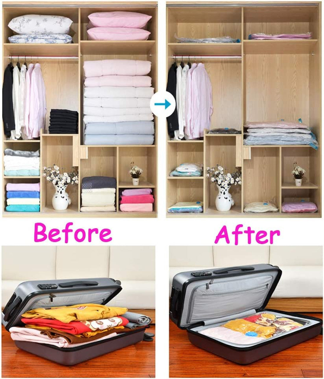 Vacuum Cleaner Accessories: 9 Pack Space Saver Vacuum Seal Storage Bag Kit, 2 Large, 5 Medium & 2 Small