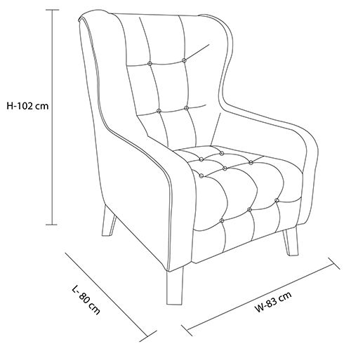 Tufted Armchair with Solid Wood Leg Printing on Back