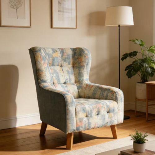 Tufted Armchair with Solid Wood Leg Printing on Front