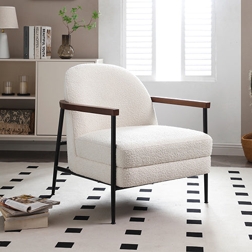 Outdoor Chairs: Denmark Arm Chair Polyester Fabric Upholstery Wooden Structure Solid Foam Black Metal Legs