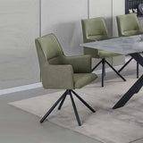 Kitchen & Dining Chairs: Dining Chair Green Linen Fabric Upholstered Seat Powder Coated Iron Legs