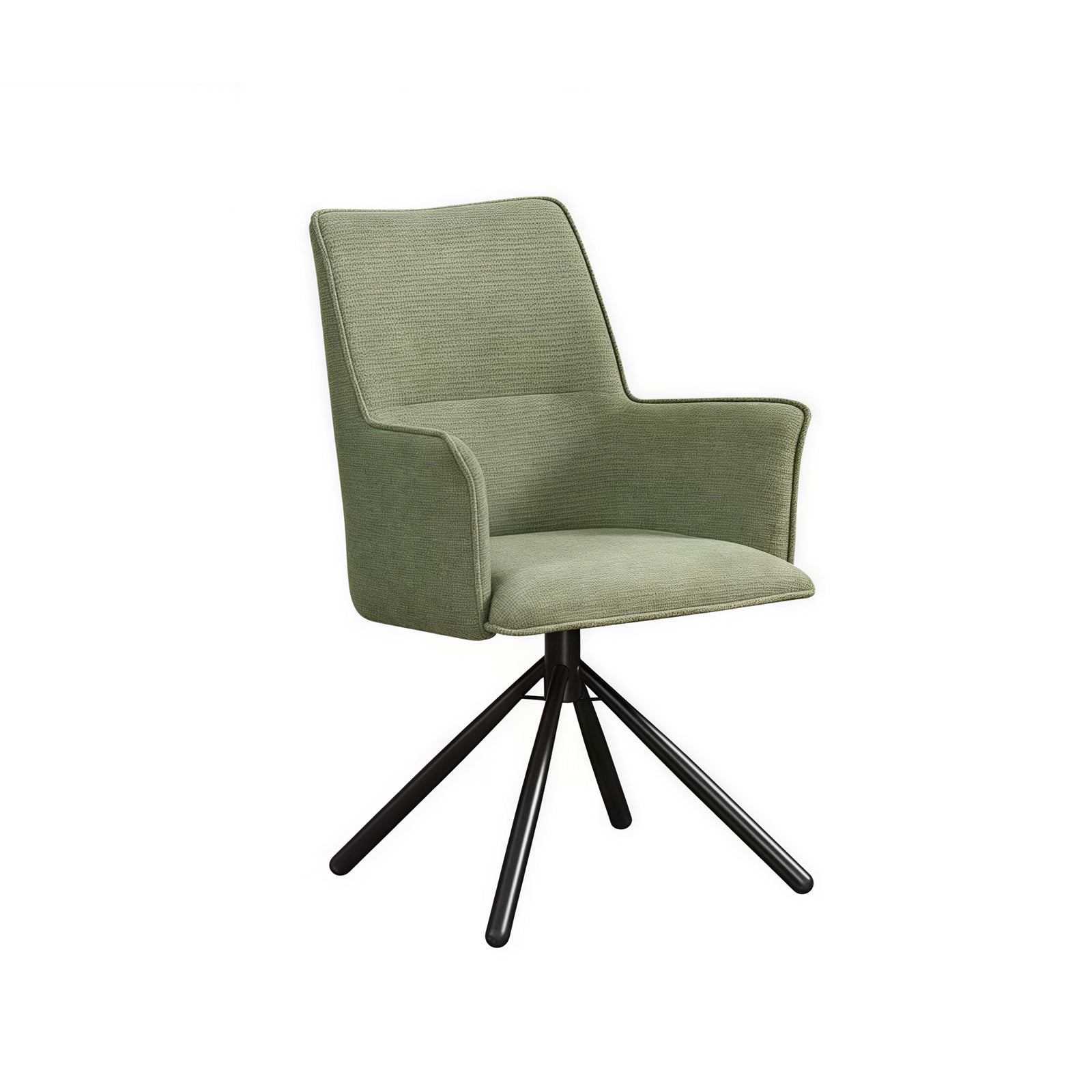 Kitchen & Dining Chairs: Dining Chair Green Linen Fabric Upholstered Seat Powder Coated Iron Legs