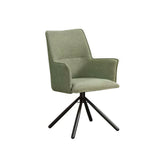 Kitchen & Dining Chairs: Dining Chair Green Linen Fabric Upholstered Seat Powder Coated Iron Legs