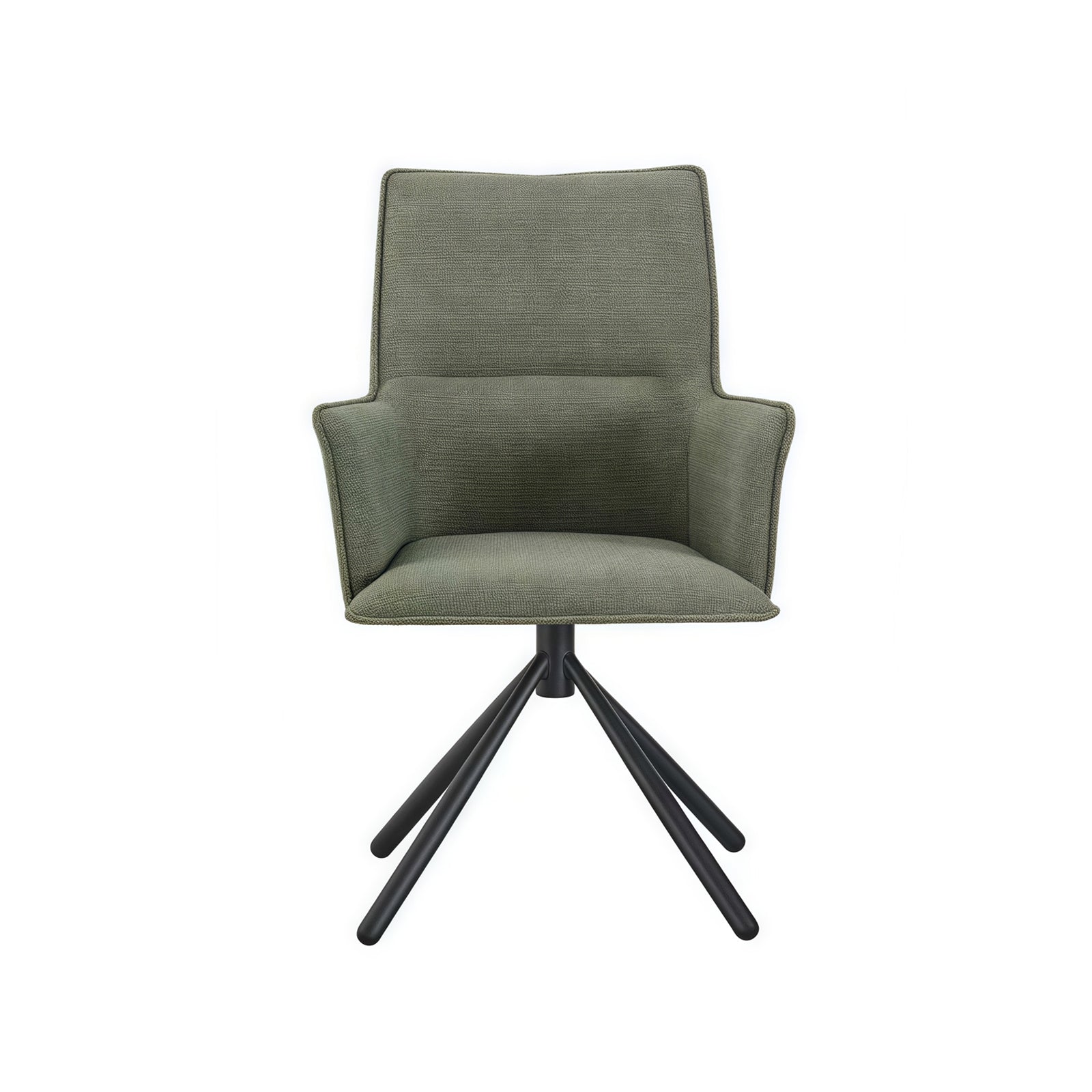 Kitchen & Dining Chairs: Dining Chair Green Linen Fabric Upholstered Seat Powder Coated Iron Legs