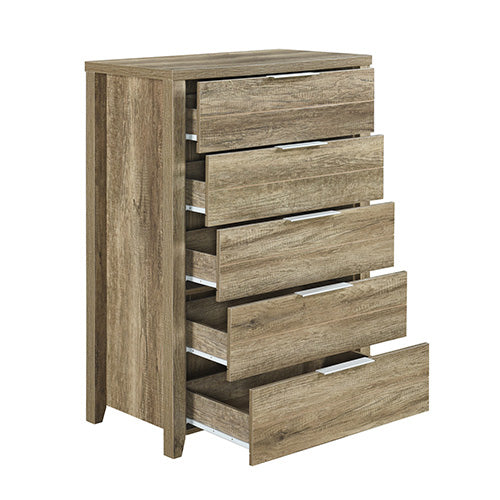 Bookcases & Shelves: 4 Pieces Bedroom Suite Natural Wood Like MDF Structure Queen Size Oak Colour Bed, Bedside Table & Tallboy