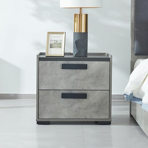 King 4 Pcs Bedroom Suite with Dresser Fabric Combination of Black & Cement Colour