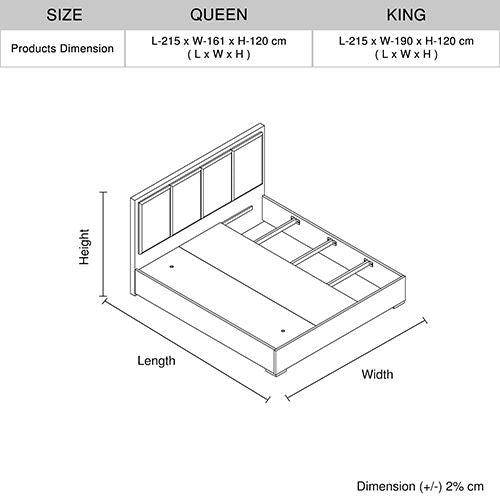King 4 Pcs Bedroom Suite with Dresser Fabric Combination of Black & Cement Colour