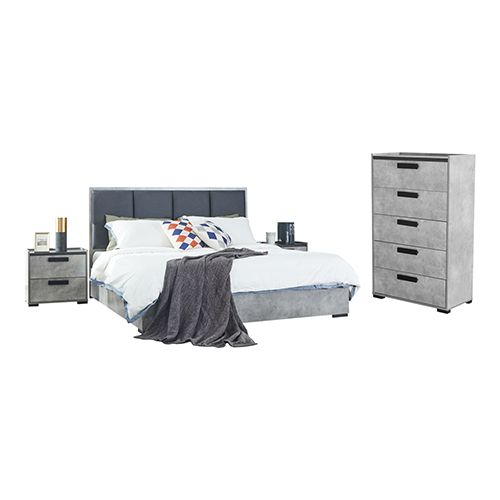 King 4 Pcs Bedroom Suite with Tallboy Fabric Combination of Black & Cement Colour