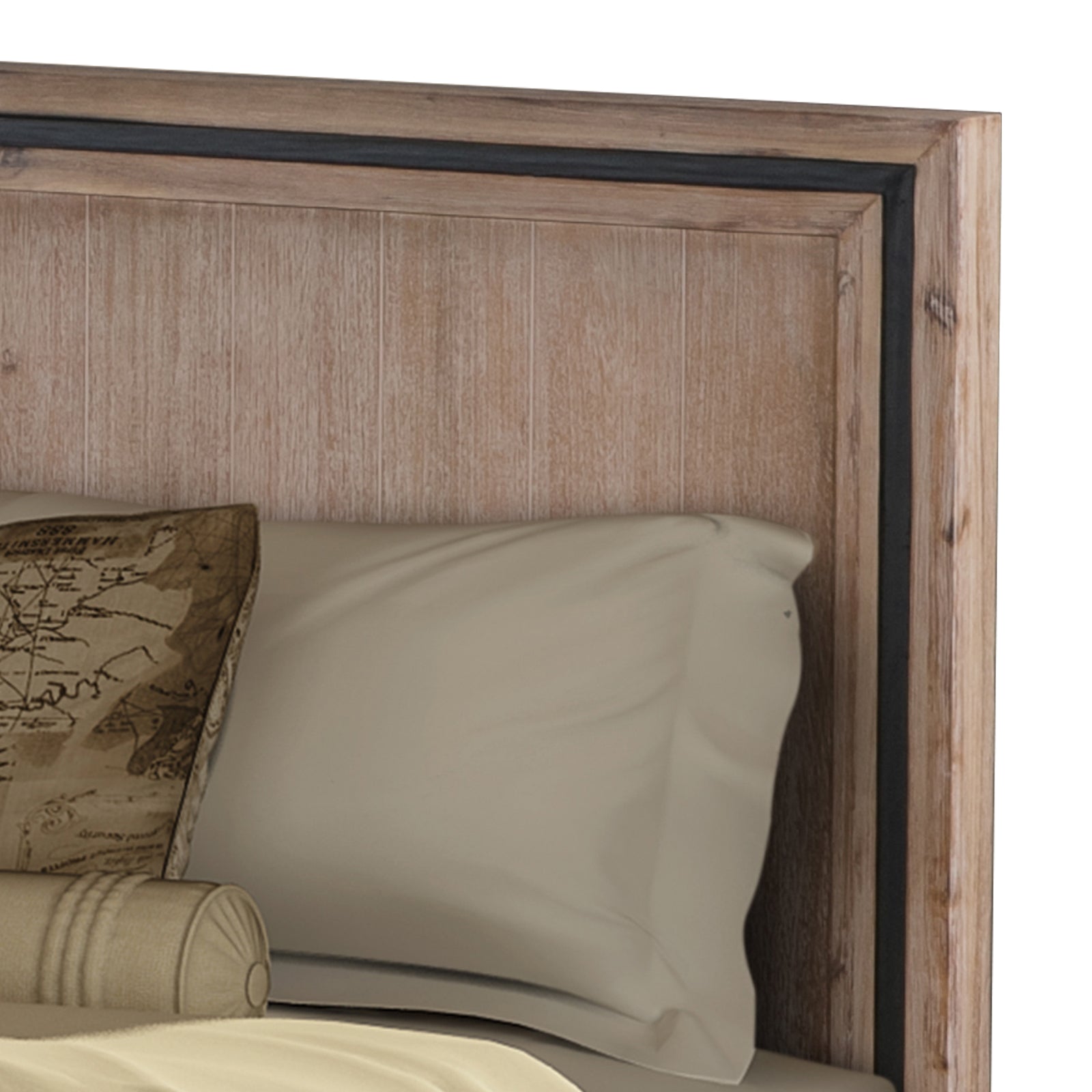 4 Pieces Bedroom Suite Queen Size Silver Brush in Acacia Wood Construction Bed, Bedside Table & Tallboy