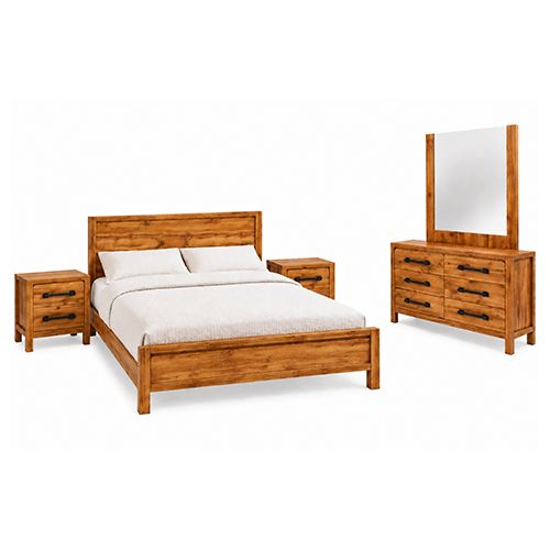 King Bedroom Suite – 5 Piece Set with Dresser & Tallboy in Oak Finish