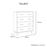 Bedside Tables: 4 Pieces Bedroom Suite King Size in Solid Wood Antique Design Light Brown Bed, Bedside Table & Tallboy