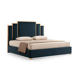 Beds & Bed Frames: Austin Bed Frame Polyester Turquoise Fabric Padded Upholstery High Quality Slats Polished Stainless Steel Feet