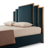 Beds & Bed Frames: Austin Bed Frame Polyester Turquoise Fabric Padded Upholstery High Quality Slats Polished Stainless Steel Feet