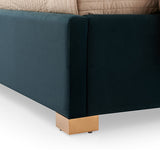 Beds & Bed Frames: Austin Bed Frame Polyester Turquoise Fabric Padded Upholstery High Quality Slats Polished Stainless Steel Feet