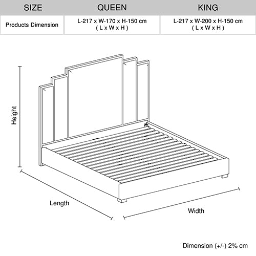 Beds & Bed Frames: Austin Bed Frame Polyester Turquoise Fabric Padded Upholstery High Quality Slats Polished Stainless Steel Feet