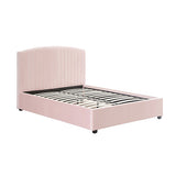 Beds & Bed Frames: Camelia King Single Size Bed Frame Pink Velvet Upholstery High Headboard Quality Slats Metal Structure