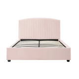 Beds & Bed Frames: Camelia Queen Size Bed Frame Pink Velvet Upholstery High Headboard Quality Slats Metal Structure