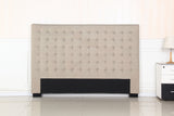 Headboards: Bed Head King Beige Headboard Upholstery Fabric Tufted Buttons