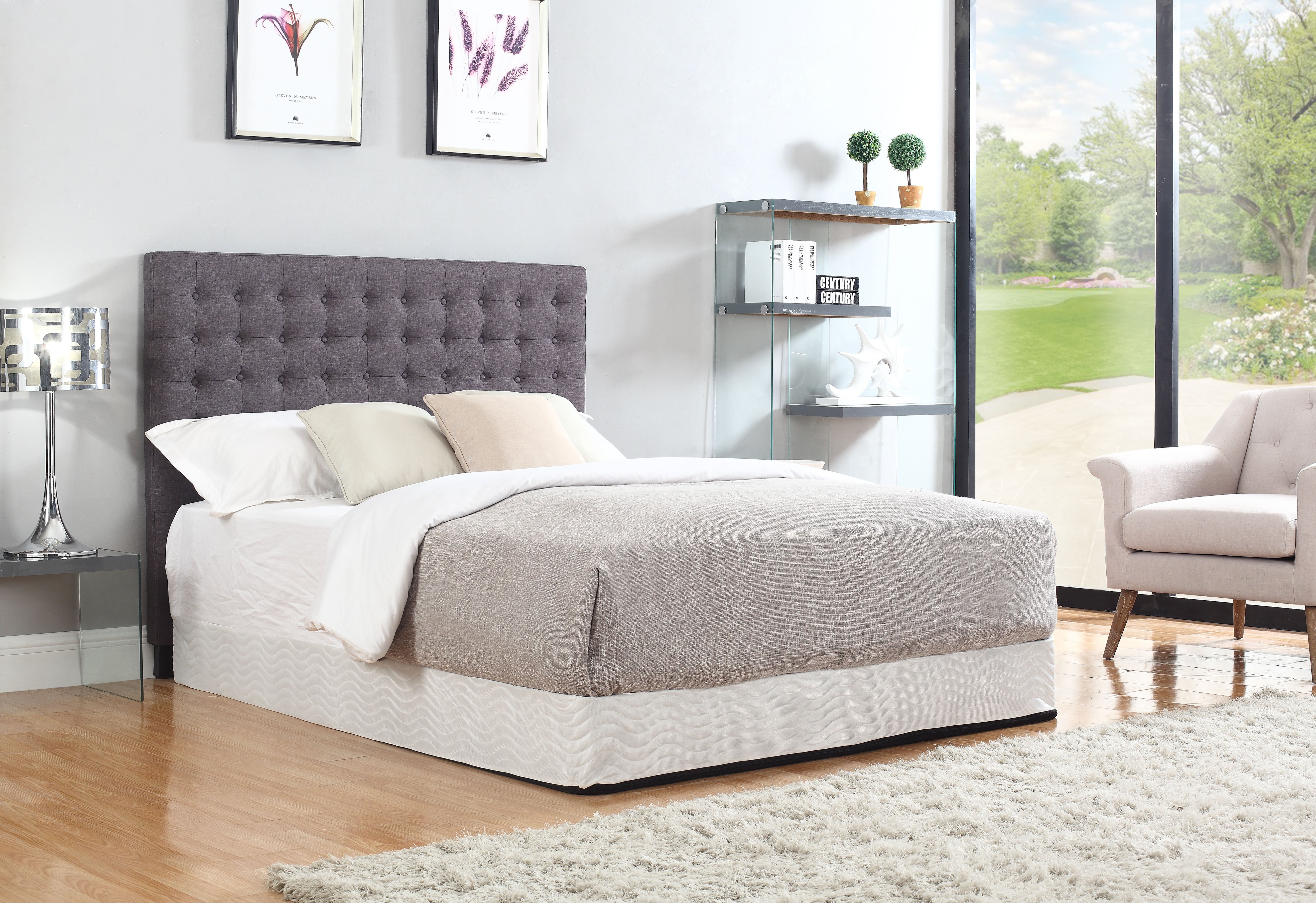 Headboards: Bed Head Queen Charcoal Headboard Upholstery Fabric Tufted Buttons
