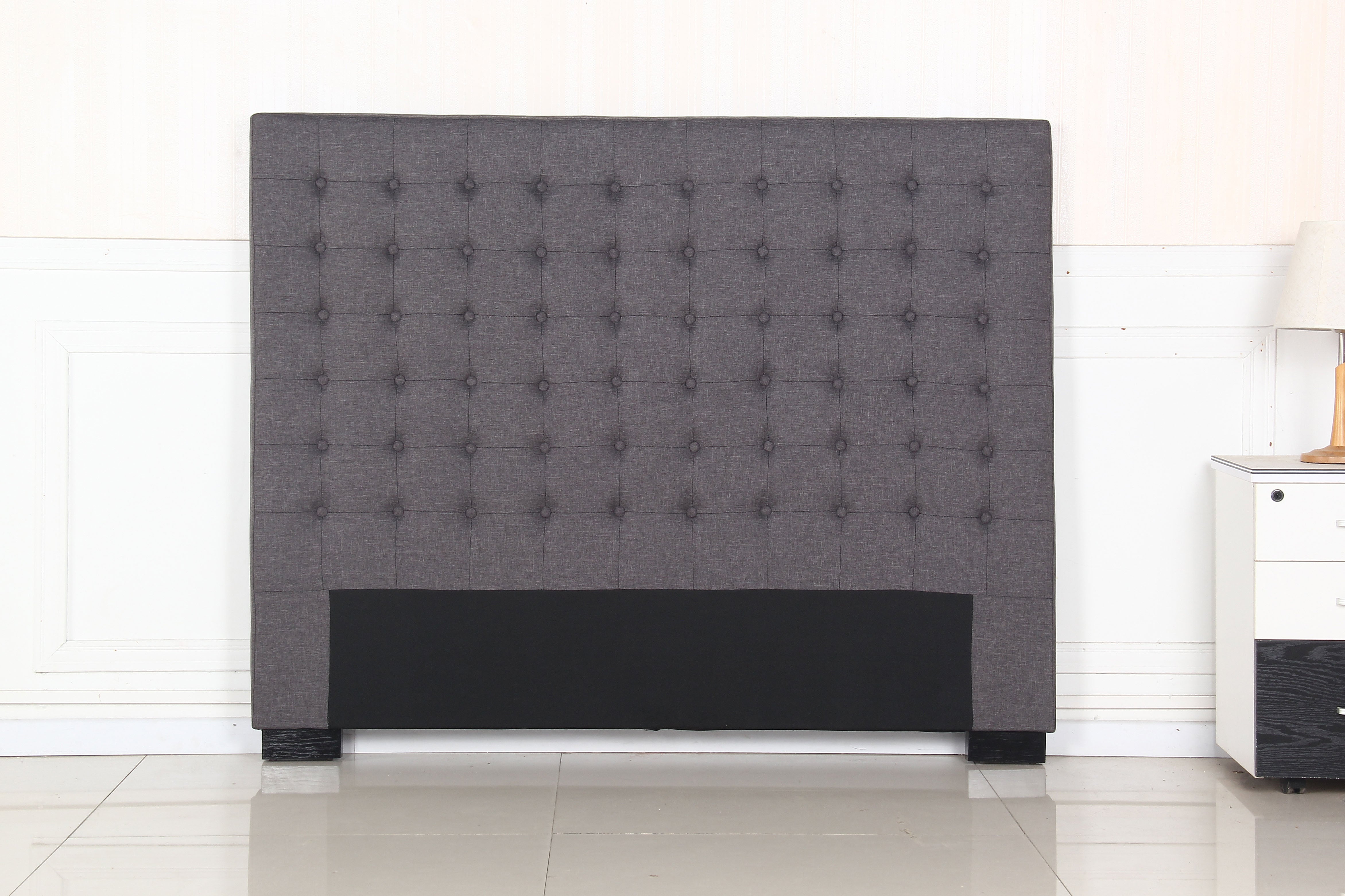 Headboards: Bed Head Queen Charcoal Headboard Upholstery Fabric Tufted Buttons