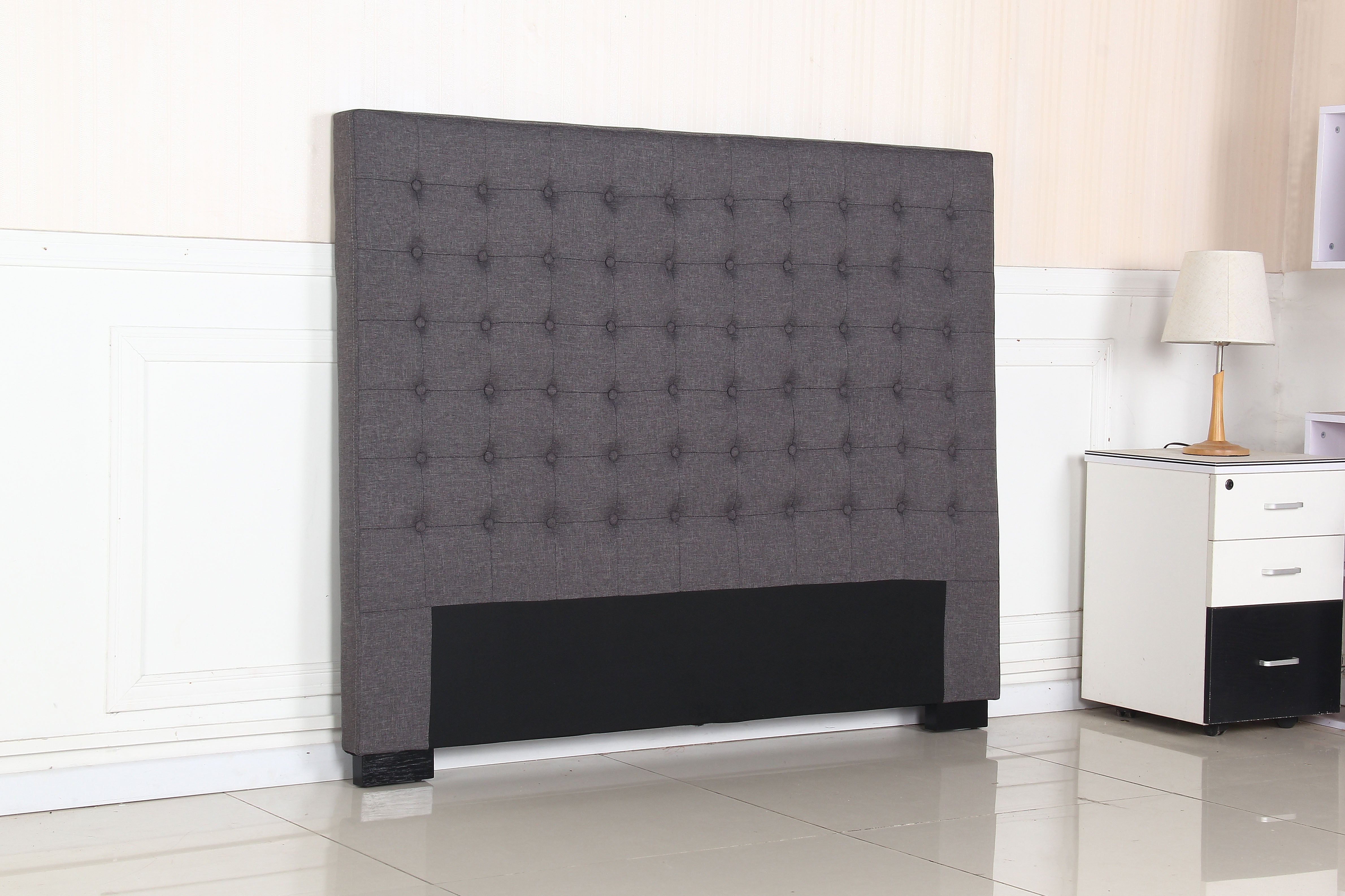 Headboards: Bed Head Queen Charcoal Headboard Upholstery Fabric Tufted Buttons