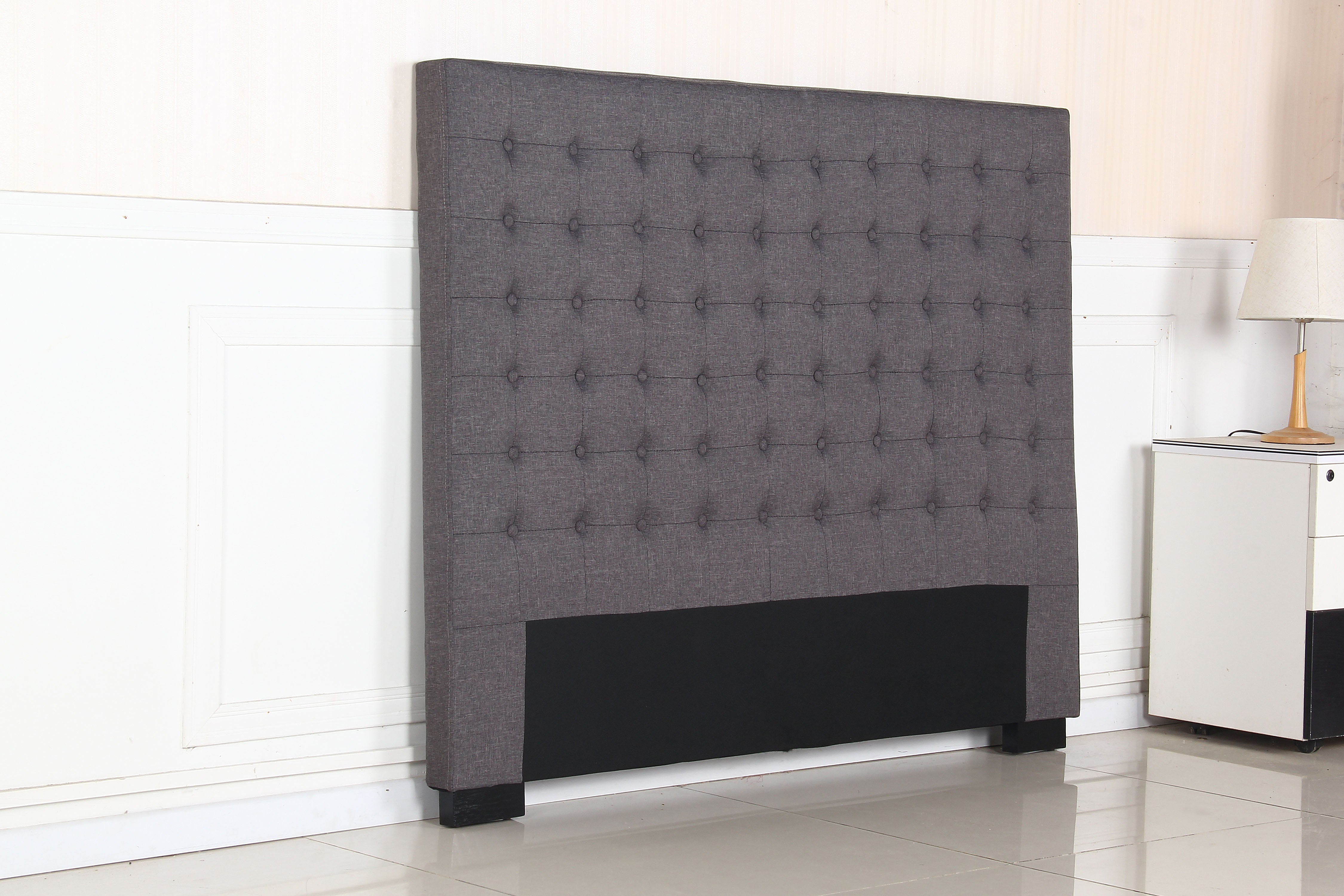 Headboards: Bed Head Queen Charcoal Headboard Upholstery Fabric Tufted Buttons