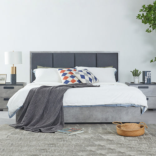 Beds & Bed Frames: Queen Bed Frame Fabric Upholstery MDF in Cement Colour