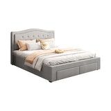 Beds & Bed Frames: Emily Bed Frame Queen Size Velvet Fabric Grey Four MDF Drawers with Wheels